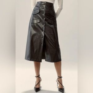 MARE MARE x Anthropologie Utility Midi Skirt Black Faux Leather NEW